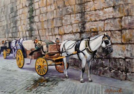 Carriages by the Alcazar, Seville by artist Jose Blanco